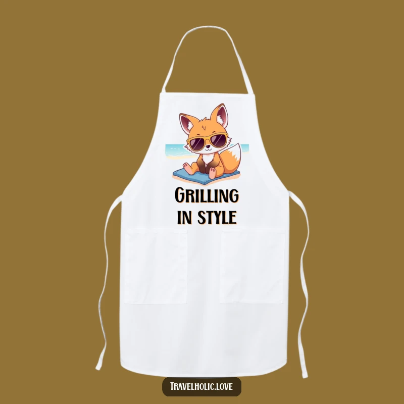 Funny Kawaii Fox Sunglasses Beach Apron Summer Kitchen Wear Gift