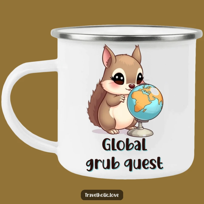 Funny Squirrel Globe Camping Mug: Outdoor Explorer, Intriguing Funny Gift