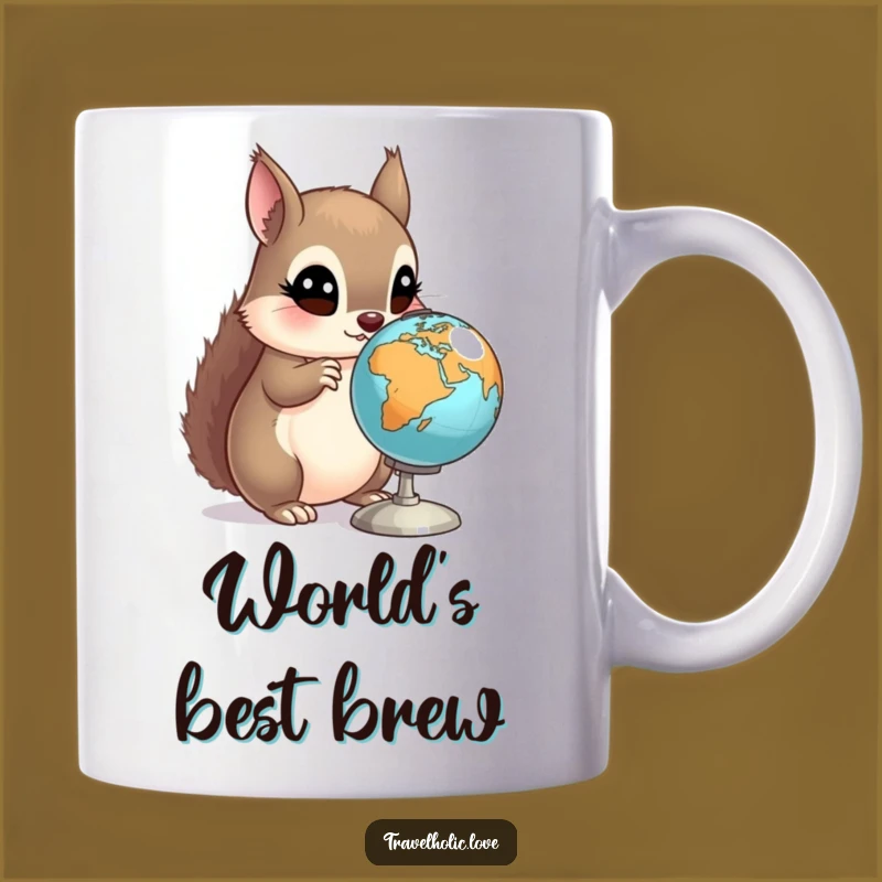 Funny Squirrel Globe Mug: Curious Explorer Examining World, Unique Funny Gift