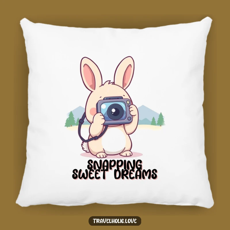 Funny Kawaii Rabbit Camera Mountains Pillow Cozy Nature Decor