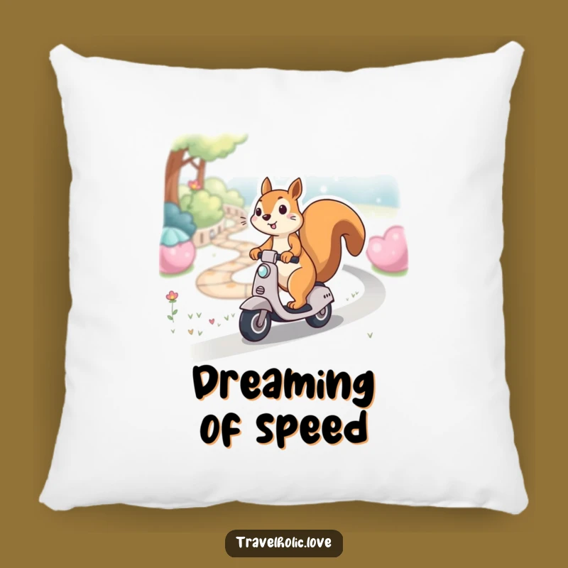 Funny Kawaii Squirrel Scooter Path Pillow Cozy Playful Accent Gift