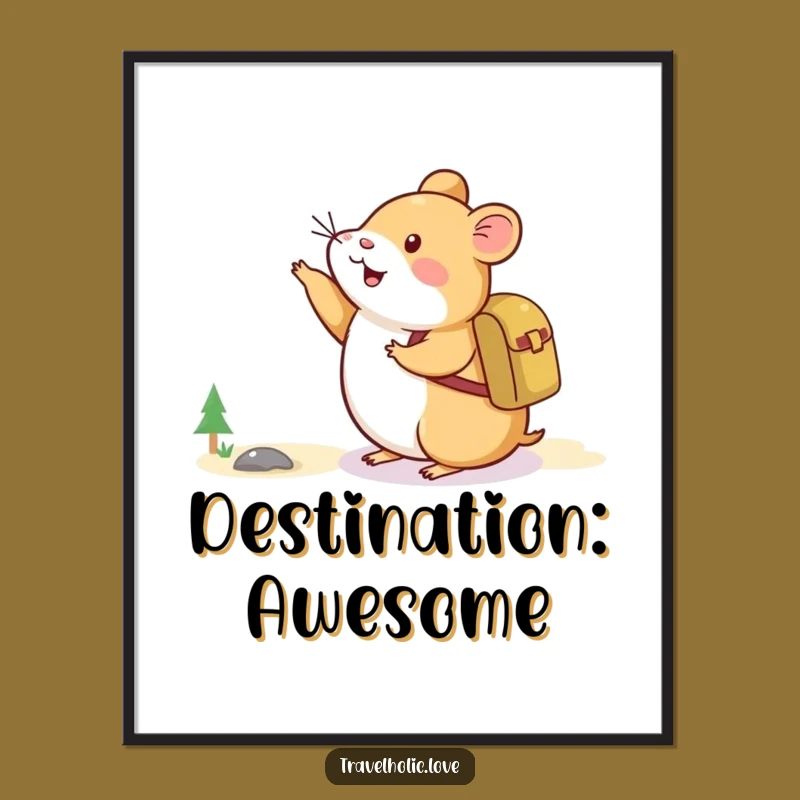 Funny Hamster Adventure Digital Art: Explorer Mountain View Print, Unique Funny Gift