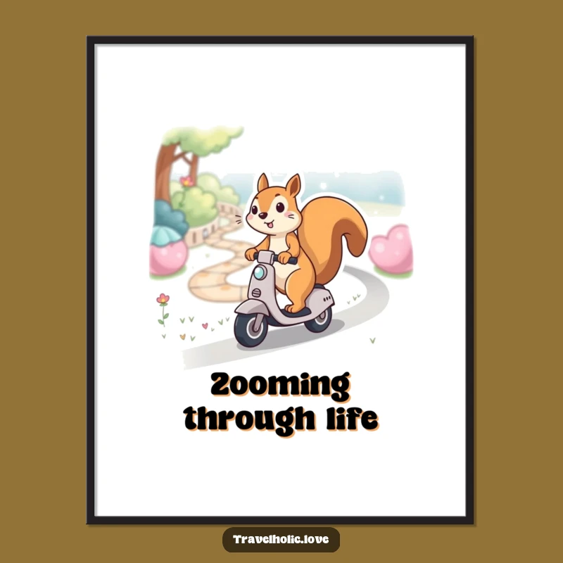 Funny Kawaii Squirrel Scooter Path Digital Print Whimsical Art Gift