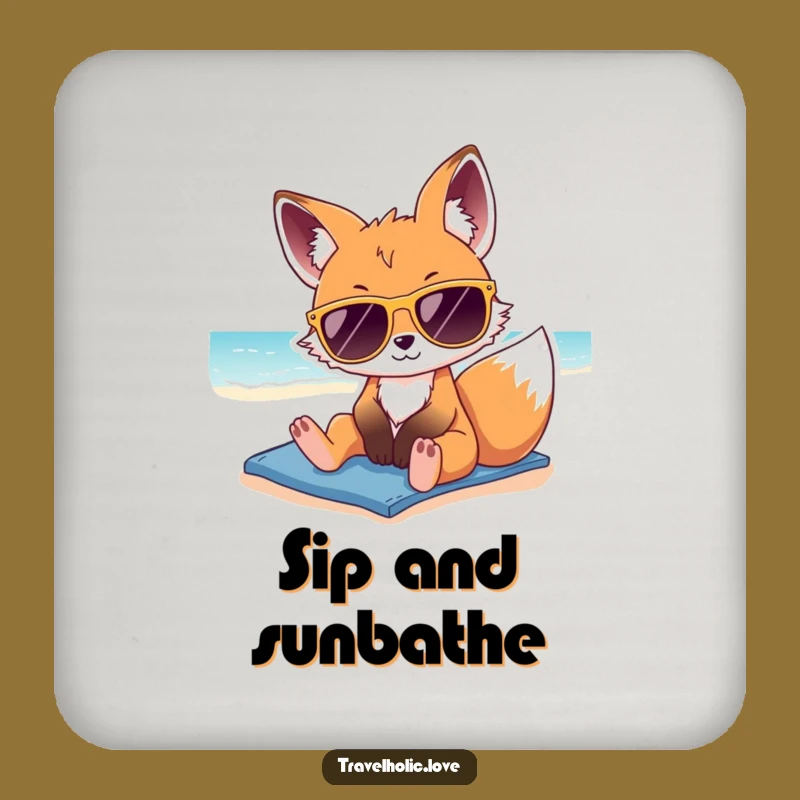 Funny Kawaii Fox Sunglasses Beach Coaster Set Summer Decor Gift