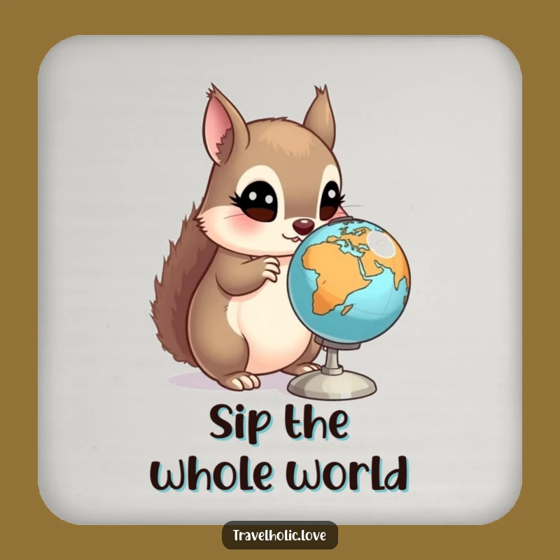 Funny Squirrel Globe Coaster: Protect Surfaces, Curious Explorer, Small Funny Gift