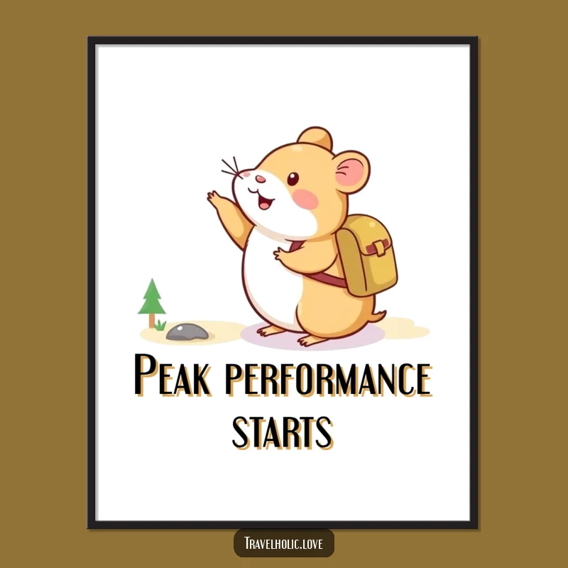 Funny Hamster Adventure Poster: Happy Explorer Mountain View Art, Unique Funny Gift