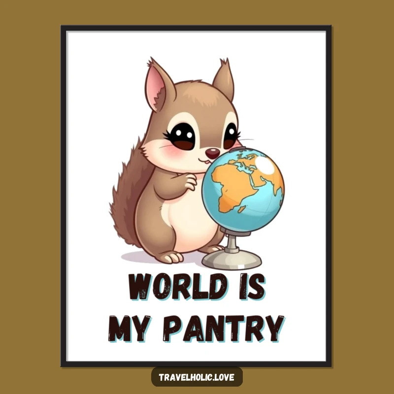 Funny Squirrel Globe Poster: Curious Explorer World Art, Unique Funny Gift