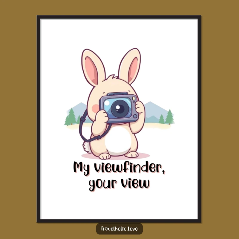 Funny Kawaii Rabbit Camera Mountains Poster Nature Art Gift