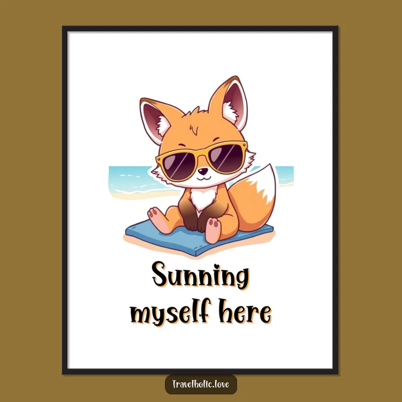 Funny Kawaii Fox Sunglasses Beach Poster Sunny Wall Art Gift