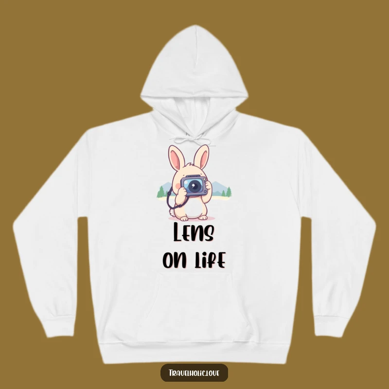Funny Kawaii Rabbit Camera Mountains Hoodie Cozy Photographer Gear