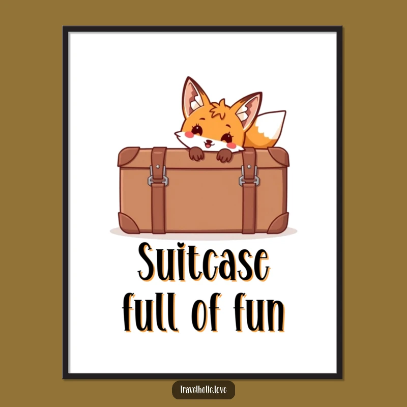 Funny Free Printable Fox Wall Art: Giant Suitcase Adventure Downloadable Decor