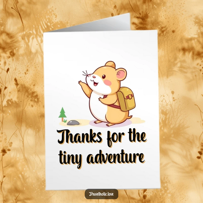 Funny Free Printable Hamster Mountain Thank You Card: A happy hamster with a backpack acknowledges a shared adventure.