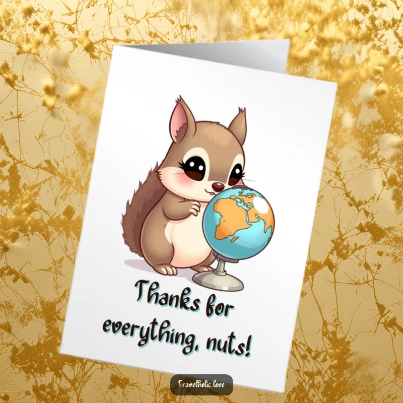 Funny Free Printable Squirrel Globe Thank You Card: A squirrel thanks you for your worldly kindness and support.