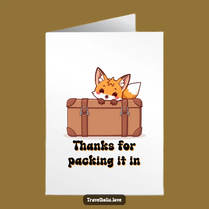 Free Printable Funny Fox Thank You Card: Gratitude Suitcase Surprise Downloadable