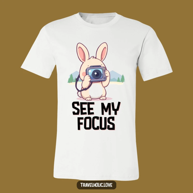 Funny Kawaii Rabbit Camera Mountains T-Shirt Outdoor Apparel Gift